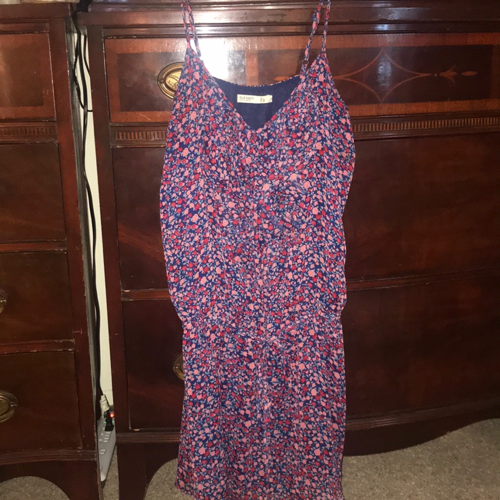 Navy and pink floral dress